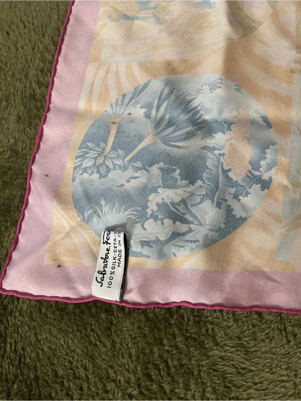 Salvatore Ferragamo Silk Animal Print Square Scarf Pink Border 16x16